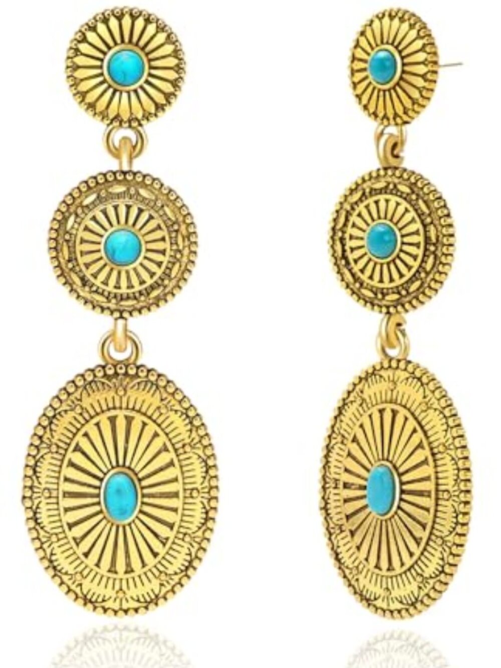 New - Western Earrings for Women Vintage Oval Turquoise Concho Dangle Earrings